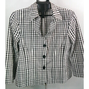 Jones New York Black and White Checkered Button-Down Blazer Jacket Women's 14